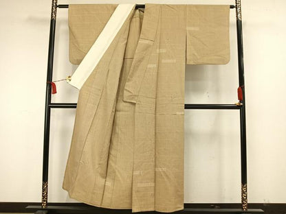 平和屋着物▽上質な紬 単衣 幾何学文様 正絹 逸品 AAAW7742fy