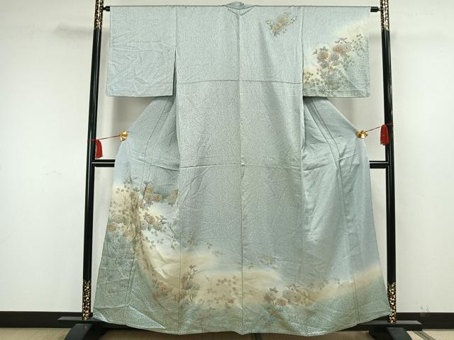 平和屋着物▽訪問着 単衣 草花文 暈し染め 金銀彩 金糸 正絹 逸品 AAAW7744fy