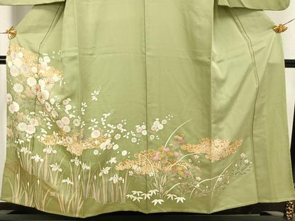 平和屋着物▽訪問着 単衣 駒刺繍 草花文 金彩 ますいわ屋扱い 正絹 逸品 AAAW7745fy