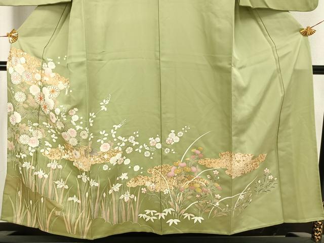 平和屋着物▽訪問着 単衣 駒刺繍 草花文 金彩 ますいわ屋扱い 正絹 逸品 AAAW7745fy