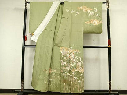 平和屋着物▽訪問着 単衣 駒刺繍 草花文 金彩 ますいわ屋扱い 正絹 逸品 AAAW7745fy