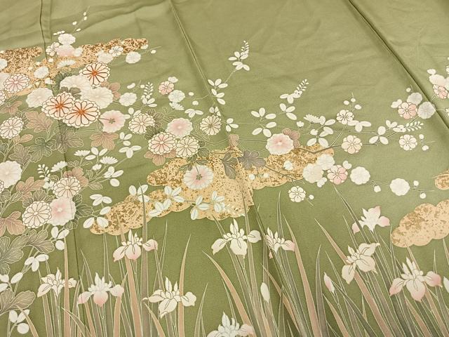 平和屋着物▽訪問着 単衣 駒刺繍 草花文 金彩 ますいわ屋扱い 正絹 逸品 AAAW7745fy