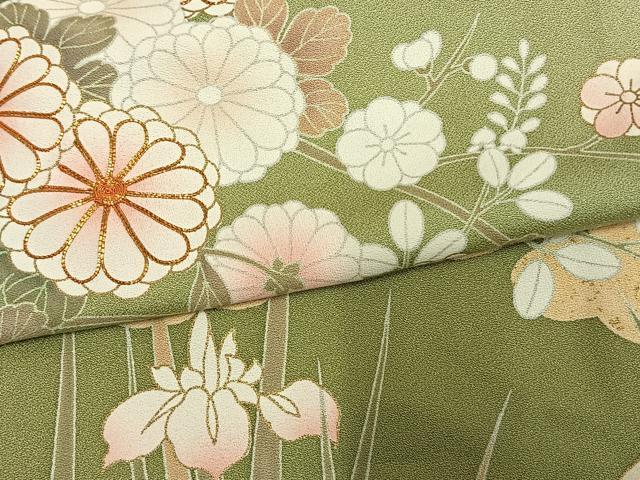 平和屋着物▽訪問着 単衣 駒刺繍 草花文 金彩 ますいわ屋扱い 正絹 逸品 AAAW7745fy