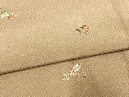 平和屋着物▽上質な小紋 単衣 総刺繍 草花文 金糸 ロング丈 正絹 逸品 AAAW7746fy