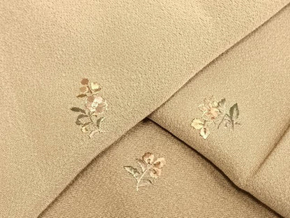 平和屋着物▽上質な小紋 単衣 総刺繍 草花文 金糸 ロング丈 正絹 逸品 AAAW7746fy