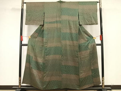 平和屋着物▽上質な小紋　単衣　横段草花文　正絹　逸品　AAAW7747fy