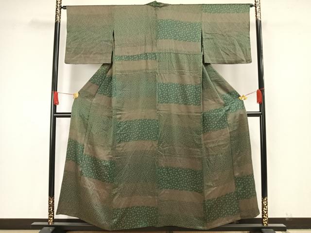 平和屋着物▽上質な小紋　単衣　横段草花文　正絹　逸品　AAAW7747fy