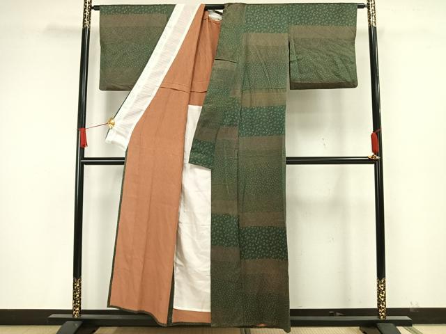 平和屋着物▽上質な小紋　単衣　横段草花文　正絹　逸品　AAAW7747fy