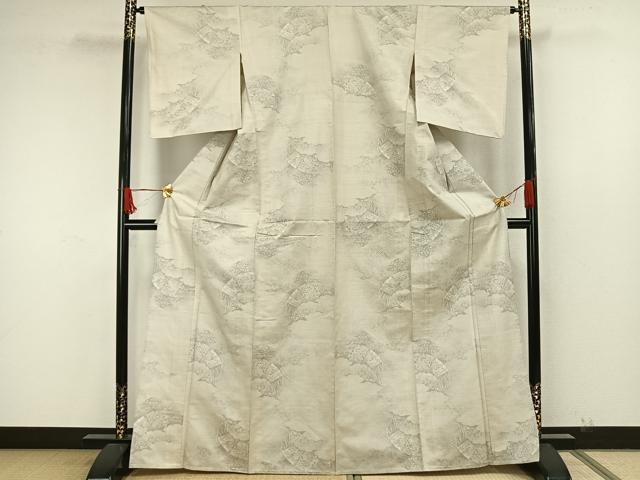 平和屋着物▽都喜ヱ門 本場大島紬 単衣 白大島 9マルキ 幾何学文様 藤絹織物謹製 正絹 逸品 AAAW7760fy
