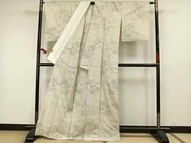 平和屋着物▽都喜ヱ門 本場大島紬 単衣 白大島 9マルキ 幾何学文様 藤絹織物謹製 正絹 逸品 AAAW7760fy