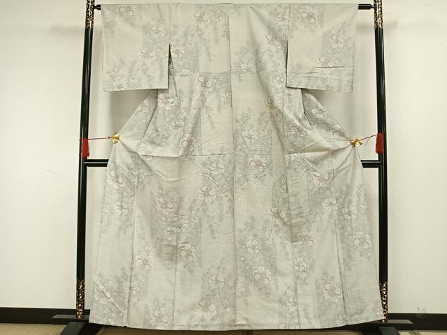 平和屋着物▽上質な紬 単衣 草花文 正絹 逸品 AAAW7761fy