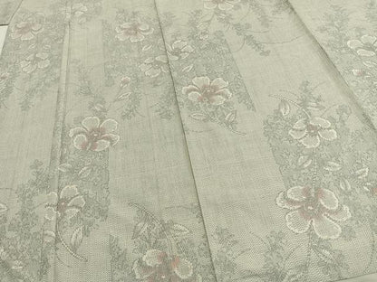 平和屋着物▽上質な紬 単衣 草花文 正絹 逸品 AAAW7761fy