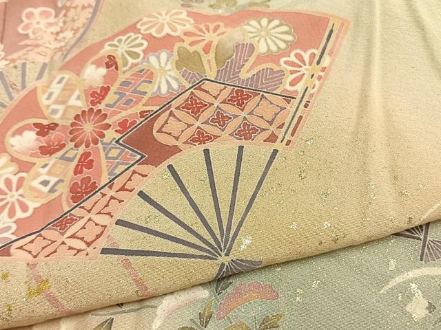 平和屋着物▽訪問着　単衣　扇面花文　暈し染め　金彩　正絹　逸品　未使用　AAAW7762fy