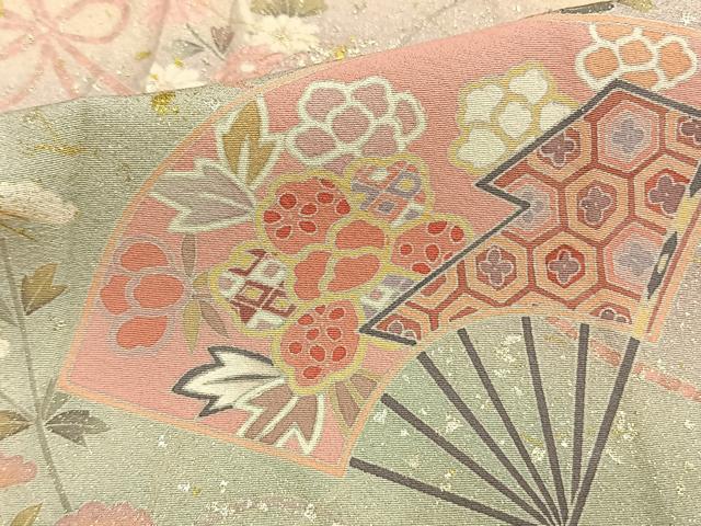 平和屋着物▽訪問着　単衣　扇面花文　暈し染め　金彩　正絹　逸品　未使用　AAAW7762fy