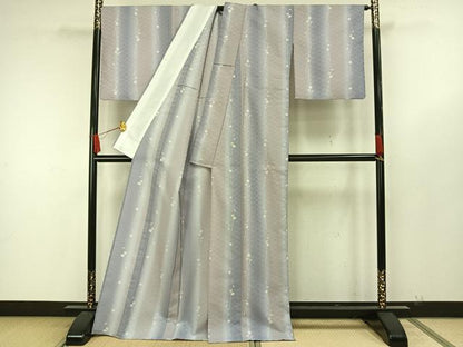 平和屋着物▽上質な紬 花織 単衣 枝花文 正絹 逸品 AAAW7765fy