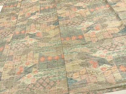平和屋着物▽小千谷紬 単衣 風景花文 正絹 逸品 AAAW7770fy