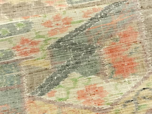 平和屋着物▽小千谷紬 単衣 風景花文 正絹 逸品 AAAW7770fy