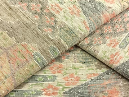 平和屋着物▽小千谷紬 単衣 風景花文 正絹 逸品 AAAW7770fy