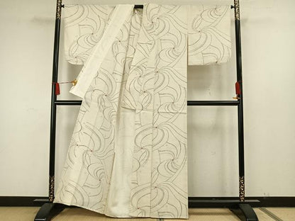 平和屋着物▽上質な紬 単衣 幾何学文様 正絹 逸品 AAAW7771fy