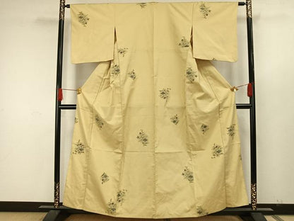 平和屋着物▽上質な紬 単衣 草花文 正絹 逸品 AAAW7772fy