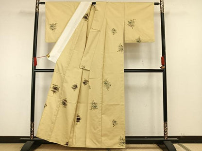 平和屋着物▽上質な紬 単衣 草花文 正絹 逸品 AAAW7772fy