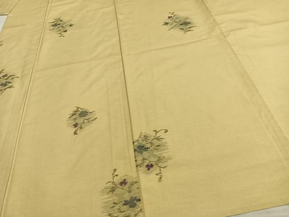 平和屋着物▽上質な紬 単衣 草花文 正絹 逸品 AAAW7772fy