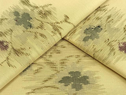 平和屋着物▽上質な紬 単衣 草花文 正絹 逸品 AAAW7772fy