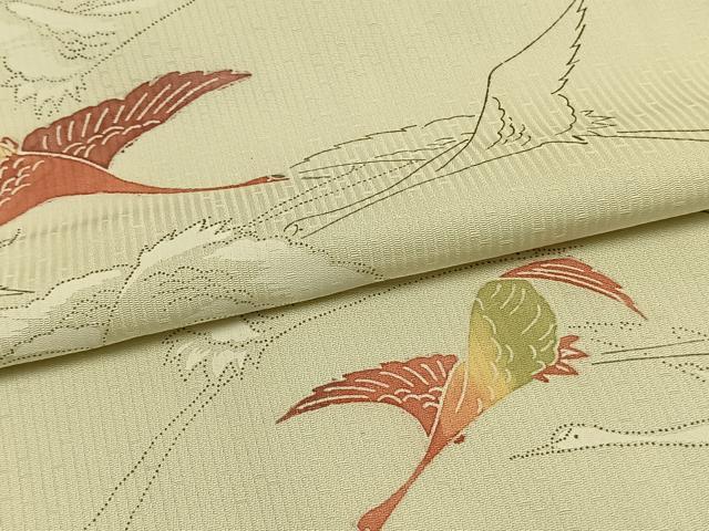 平和屋着物▽上質な小紋　単衣　飛鶴文　丹後ちりめん　反端付き　正絹　逸品　AAAW7773fy