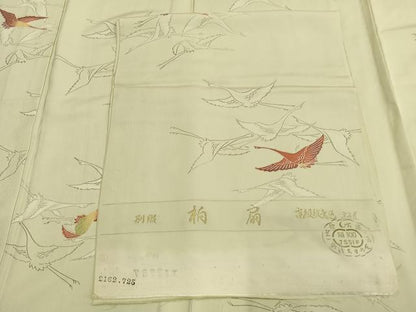 平和屋着物▽上質な小紋　単衣　飛鶴文　丹後ちりめん　反端付き　正絹　逸品　AAAW7773fy
