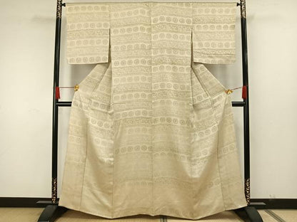 平和屋着物▽上質な小紋 単衣 横段花文 正絹 逸品 AAAW7774fy