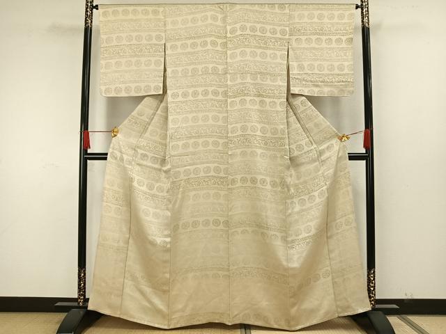 平和屋着物▽上質な小紋 単衣 横段花文 正絹 逸品 AAAW7774fy