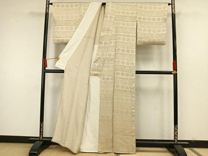 平和屋着物▽上質な小紋 単衣 横段花文 正絹 逸品 AAAW7774fy