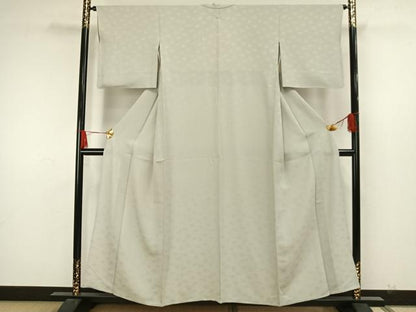 平和屋着物▽上質な色無地　単衣　葉づくし　白緑色　正絹　逸品　AAAW7777fy