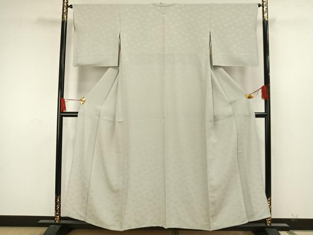 平和屋着物▽上質な色無地　単衣　葉づくし　白緑色　正絹　逸品　AAAW7777fy