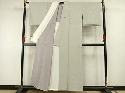 平和屋着物▽上質な色無地　単衣　葉づくし　白緑色　正絹　逸品　AAAW7777fy