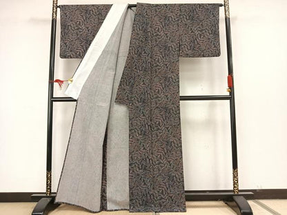 平和屋着物▽小紋　単衣　葉づくし　洗える着物　AAAW7778fy