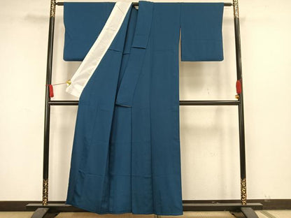 平和屋着物▽色無地 単衣 藍色 鬼しぼ縮緬 洗える着物 AAAW7779fy