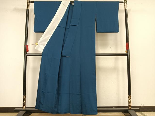 平和屋着物▽色無地 単衣 藍色 鬼しぼ縮緬 洗える着物 AAAW7779fy