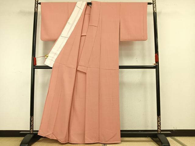平和屋着物▽色無地 単衣 珊瑚色 洗える着物 AAAW7780fy