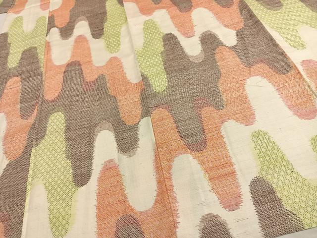 平和屋着物▽六條ゆきやま紬 単衣 幾何学文様 反端付き 正絹 逸品 未使用 AAAW7789fy