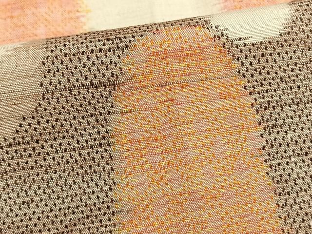 平和屋着物▽六條ゆきやま紬 単衣 幾何学文様 反端付き 正絹 逸品 未使用 AAAW7789fy