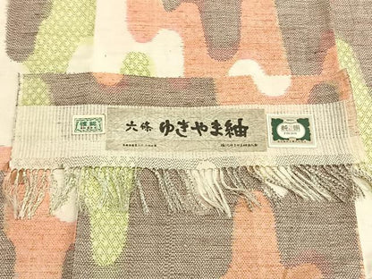平和屋着物▽六條ゆきやま紬 単衣 幾何学文様 反端付き 正絹 逸品 未使用 AAAW7789fy