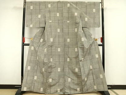 平和屋着物▽上質な紬 単衣 幾何学文様 正絹 逸品 未使用 AAAW7790fy