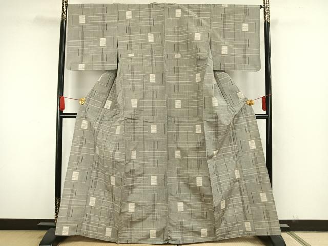 平和屋着物▽上質な紬 単衣 幾何学文様 正絹 逸品 未使用 AAAW7790fy