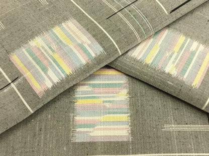平和屋着物▽上質な紬 単衣 幾何学文様 正絹 逸品 未使用 AAAW7790fy