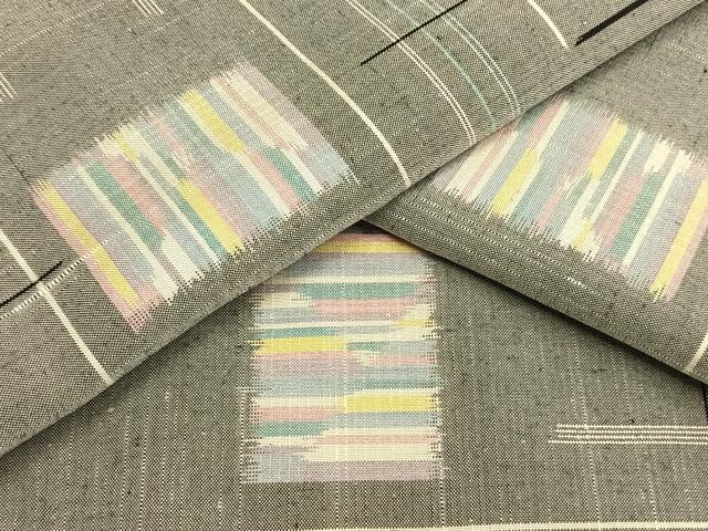 平和屋着物▽上質な紬 単衣 幾何学文様 正絹 逸品 未使用 AAAW7790fy