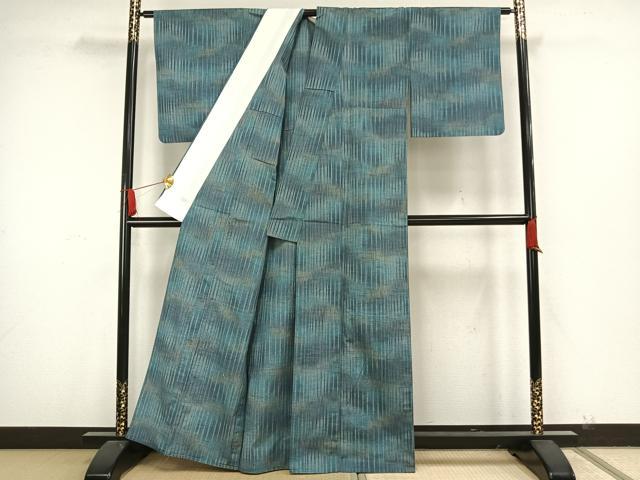 平和屋着物▽上質な紬 単衣 縞 正絹 逸品 AAAW7791fy