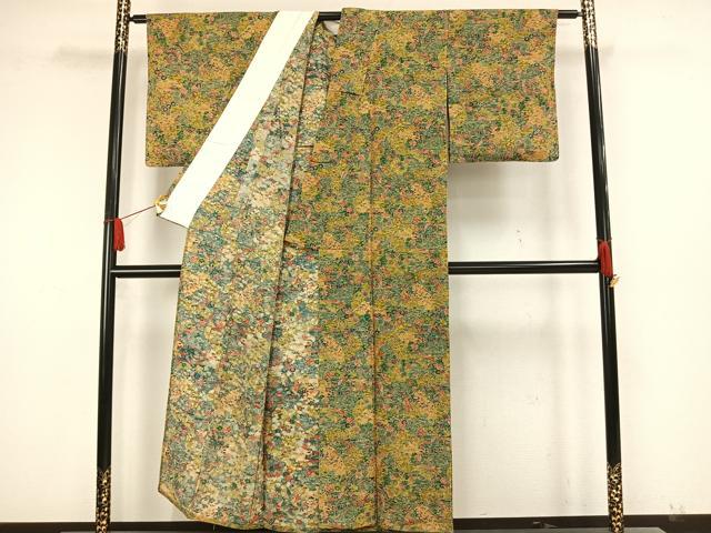 平和屋着物▽上質な小紋 単衣 型染め 風景草花文 正絹 逸品 AAAW7792fy