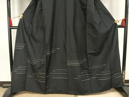 平和屋着物▽訪問着 単衣 紬地 横縞 正絹 逸品 AAAW7794fy