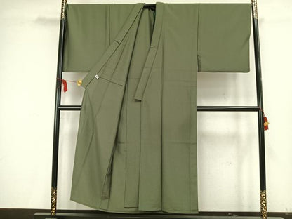 平和屋着物▽男性　江戸小紋　単衣　万筋　緑色×黒色　キングサイズ　洗える着物　AAAW7796fy